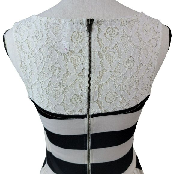 Xhilaration Striped Fit & Flare Dress Juniors Sz S Black Cream Lace Mini Knit - Picture 6 of 8